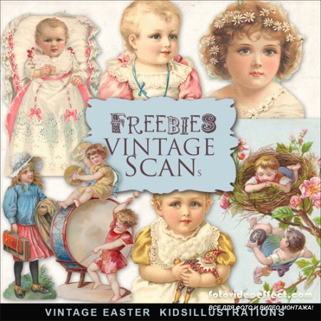 Scrap-kit - Vintage Easter Kids Illustrations