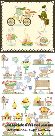 Easter Bunny Cartoon Vector Design Elements
