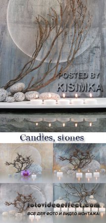 Stock Photo: Candles, stones and branches in a composition