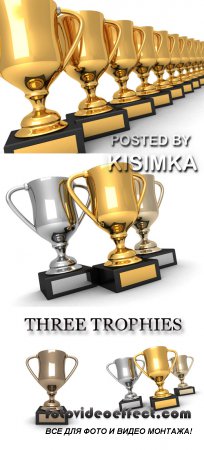 Stock Photo: THREE TROPHIES, GOLD, SILVER AND BRONZE