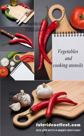 Stock Photo: Vegetables and cooking utensils