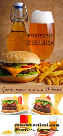 Stock Photo: Hamburger menu with beer