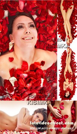 Stock Photo: Woman in rose petals 2