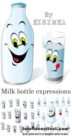 Stock: milk bottle with many expressions