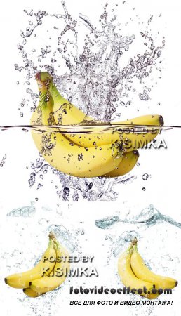 Stock Photo: Bananas in water with splashes and vials
