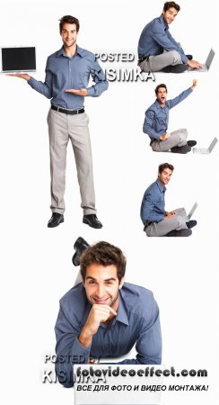 Stock Photo: Business man and laptop