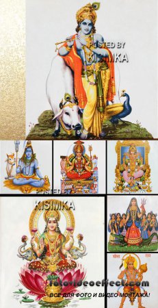 Stock image: Collage with painted tiles with Lakshmi and other hindu gods