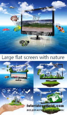 Stock Photo: Large flat screen with nature images