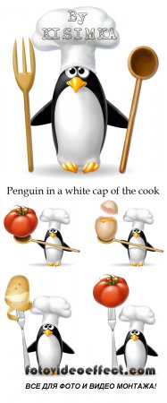 Stock Photo: Penguin in a white cap of the cook