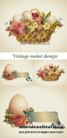 Stock: Vintage easter design element with flowers