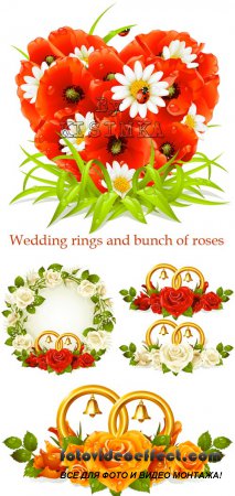 Stock: Wedding rings and bunch of roses