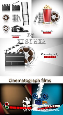 Stock: cinematograph in cinema films and popcorn vector illustration