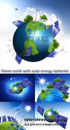 Stock Photo: Planet earth with solar energy batteries