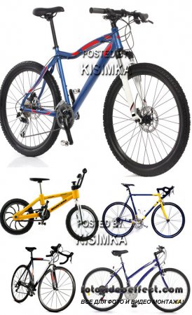 Mountain and racing bicycle over white background