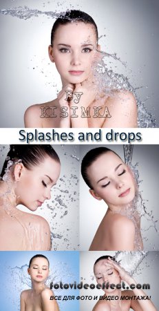 Stock Photo: Splashes and drops of water around the female face