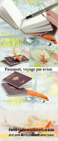 Stock Photo: Passeport, voyage par avion