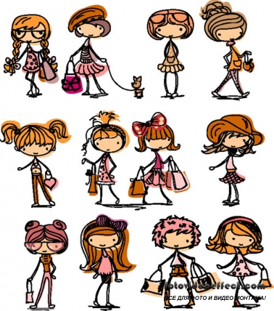 Cartoon Girl Line 28 - vector