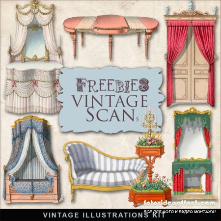 Scrap-kit - Old Vintage Furnitures Illustration