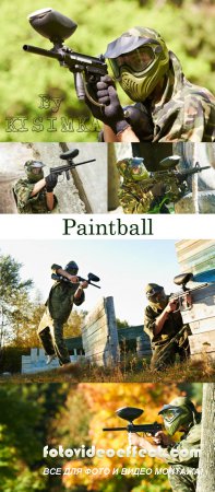 Stock Photo: Paintball player under attack