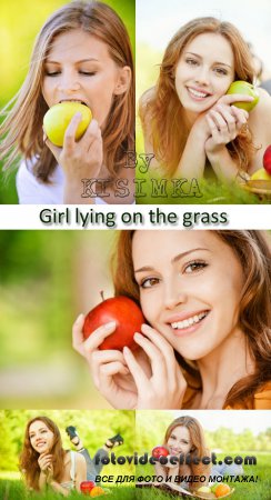 Stock Photo: Girl lying on the grass